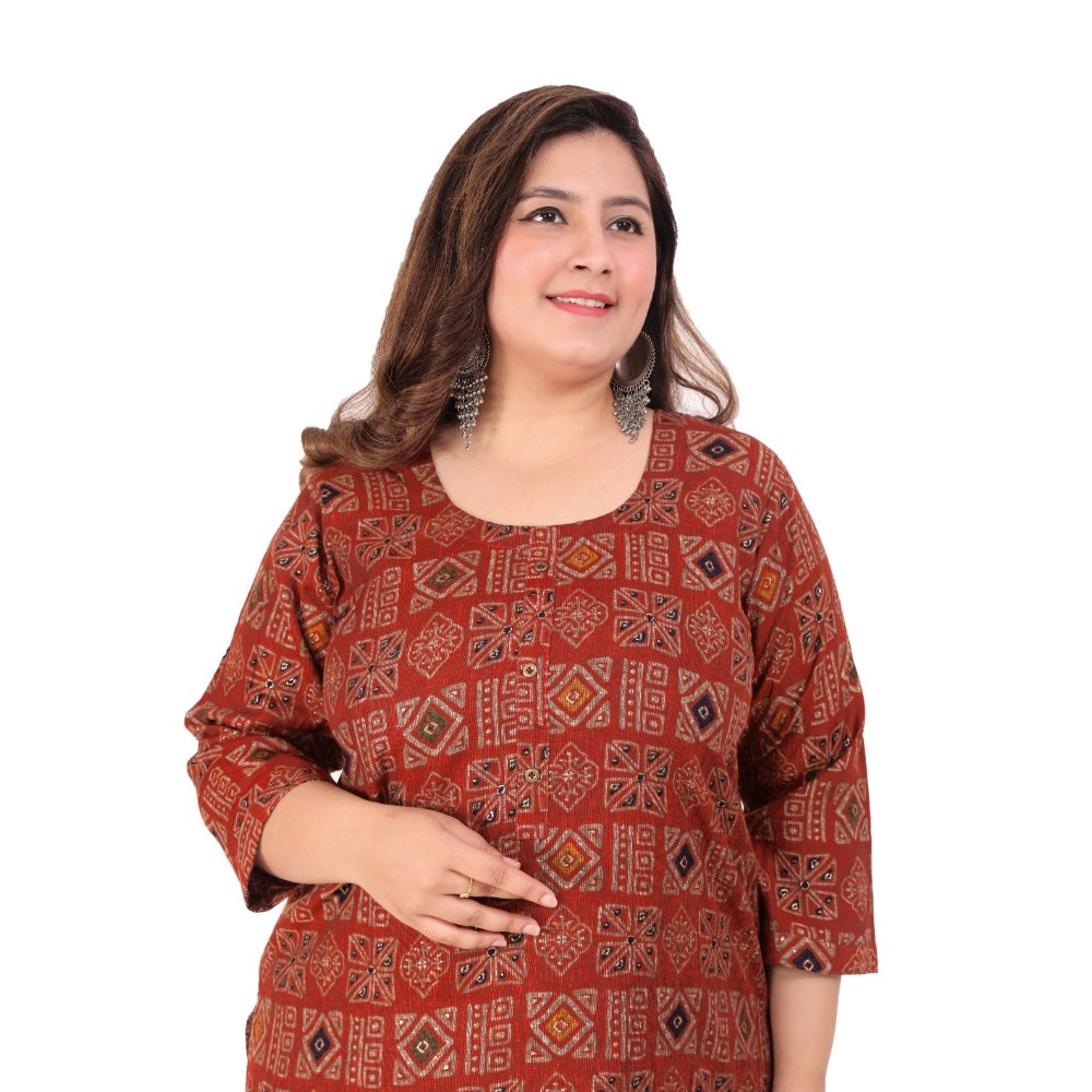 Women's Office wear Designer Printed Capsule Straight Kurti (Maroon)