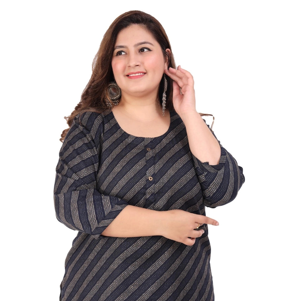 Women's Office wear Stripe Capsule Straight Kurti (Navy Blue)