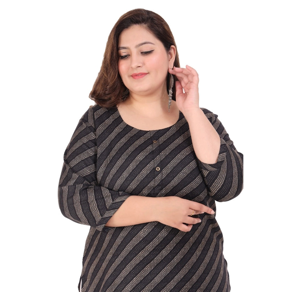 Women's Office wear Stripe Capsule Straight Kurti (Black)