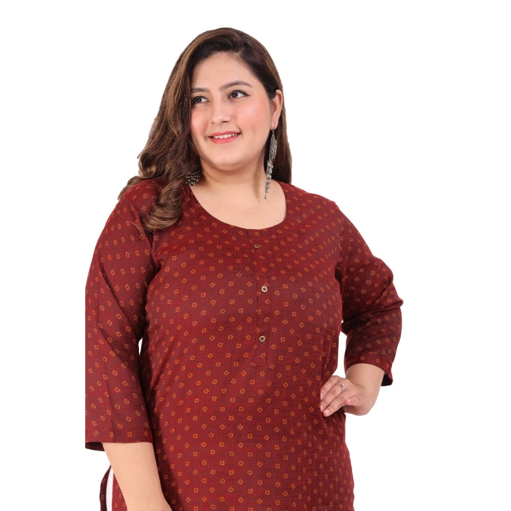 Women's Office wear Bandhni Printed Capsule Straight Kurti (Maroon)