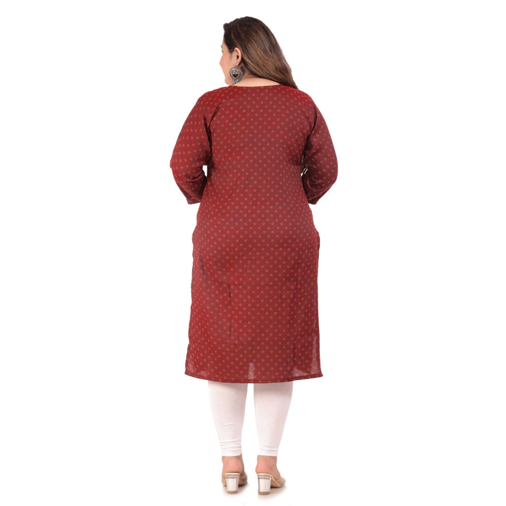 Women's Office wear Bandhni Printed Capsule Straight Kurti (Maroon)