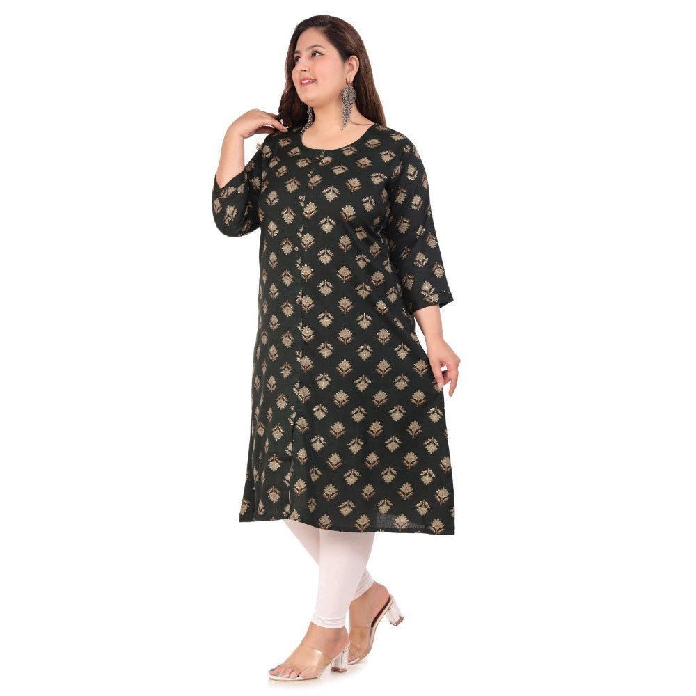 Women's Office wear Floral Printed Capsule A-Line Kurti (Green)