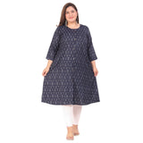 Women's Office wear Floral Printed Capsule A-Line Kurti (Navy Blue)