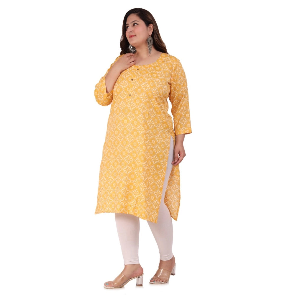 Women's Office wear Designer Printed Capsule Straight Kurti (Yellow)