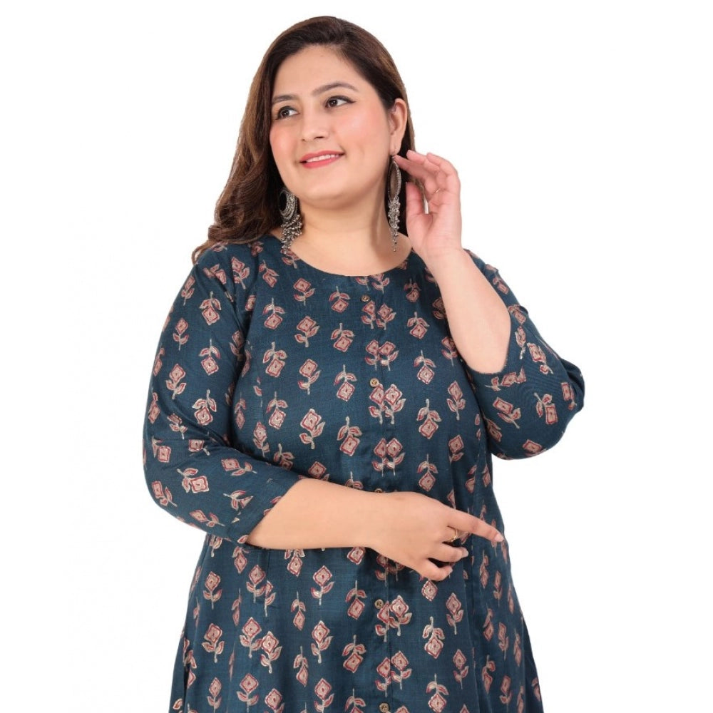 Women's Office wear Floral Printed Capsule Princess Cut Kurti (Green)