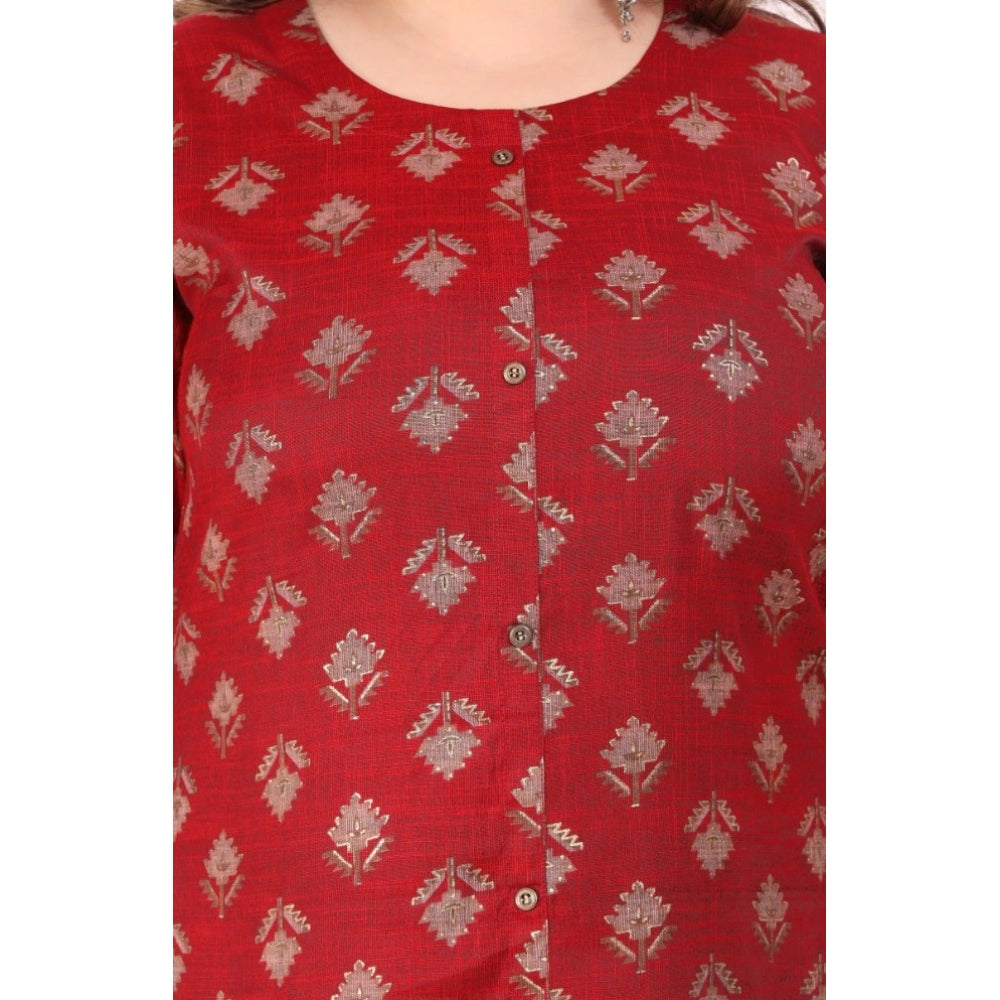 Women's Office wear Floral Printed Capsule A-Line Kurti (Maroon)