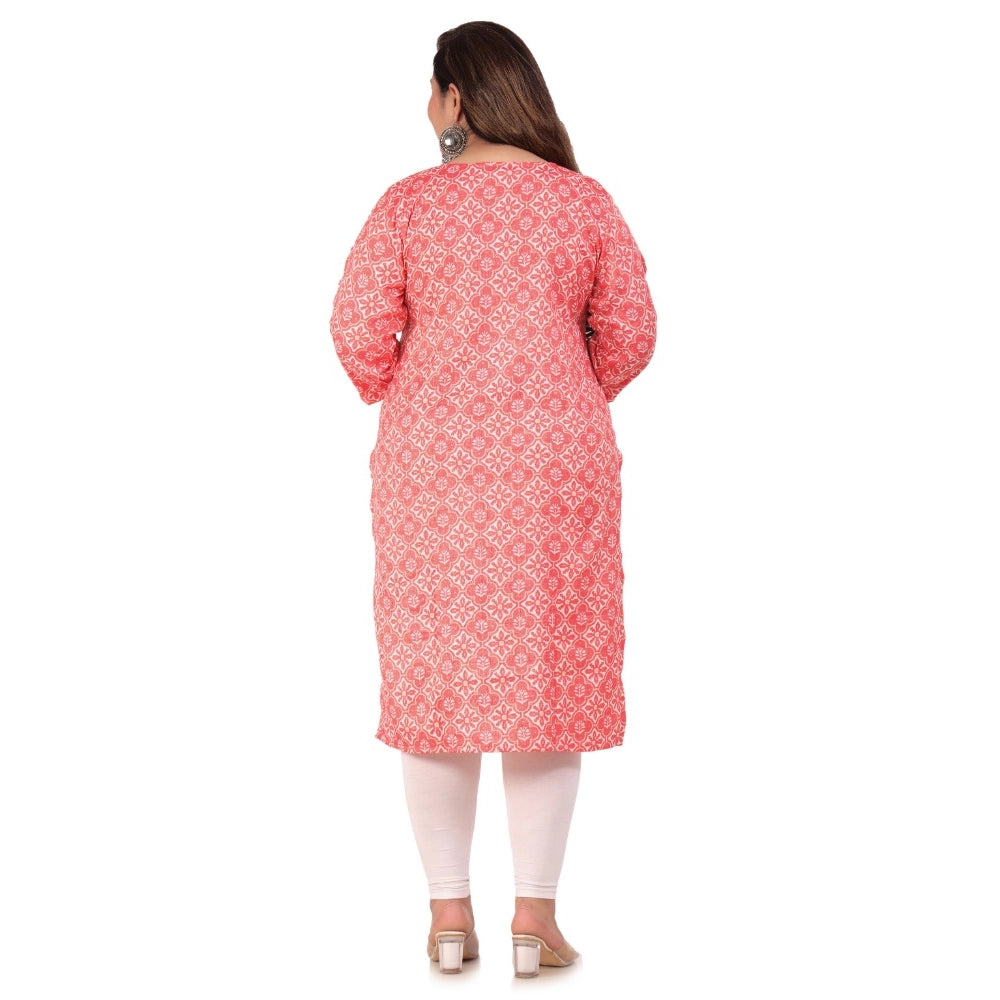 Women's Office wear Designer Printed Capsule Straight Kurti (Pink)