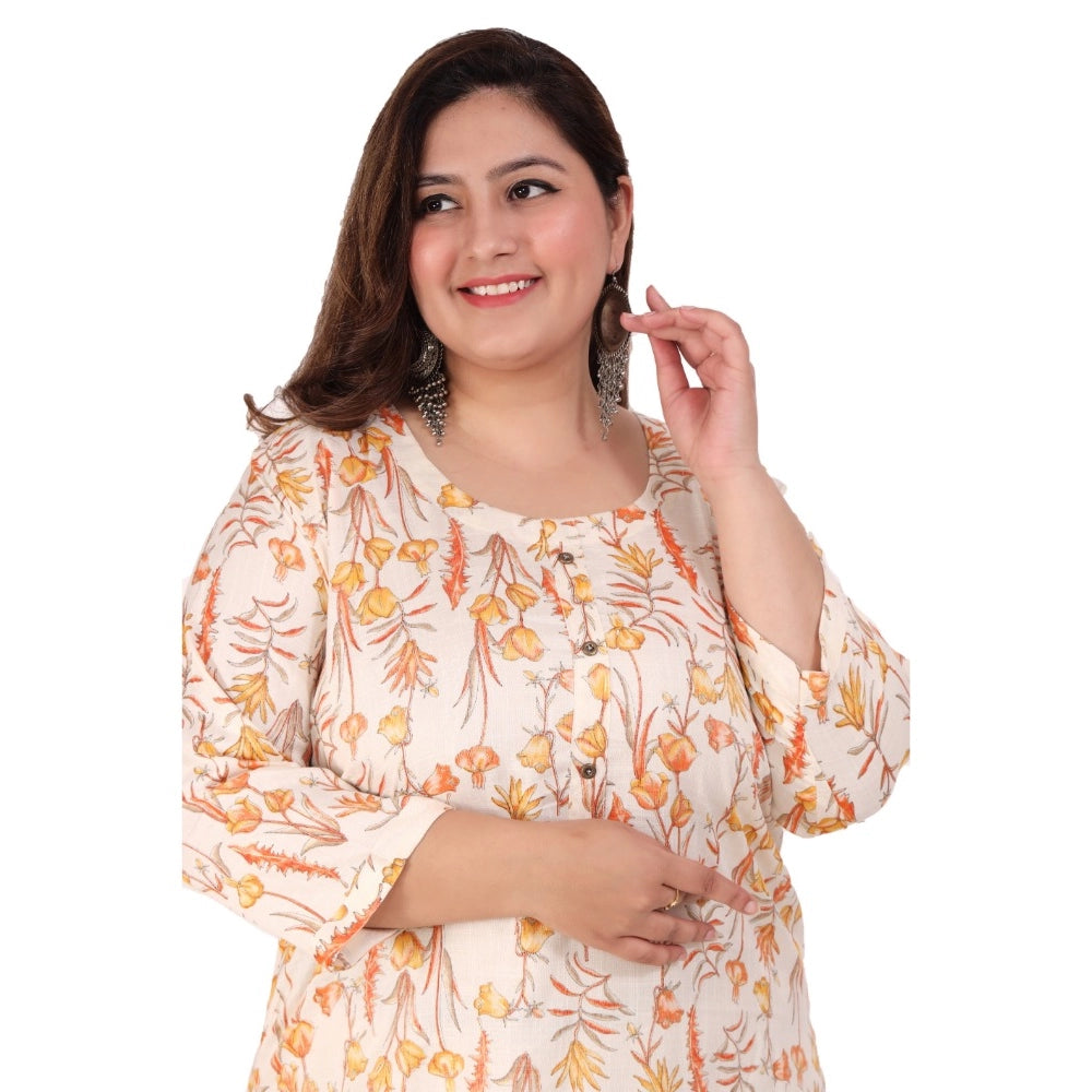 Women's Office wear Floral Printed Capsule Straight Kurti (Orange)
