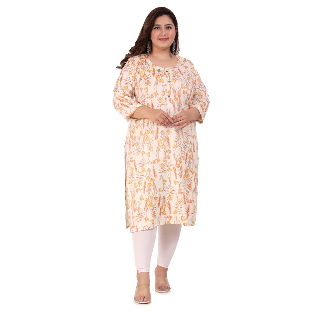 Women's Office wear Floral Printed Capsule Straight Kurti (Orange)