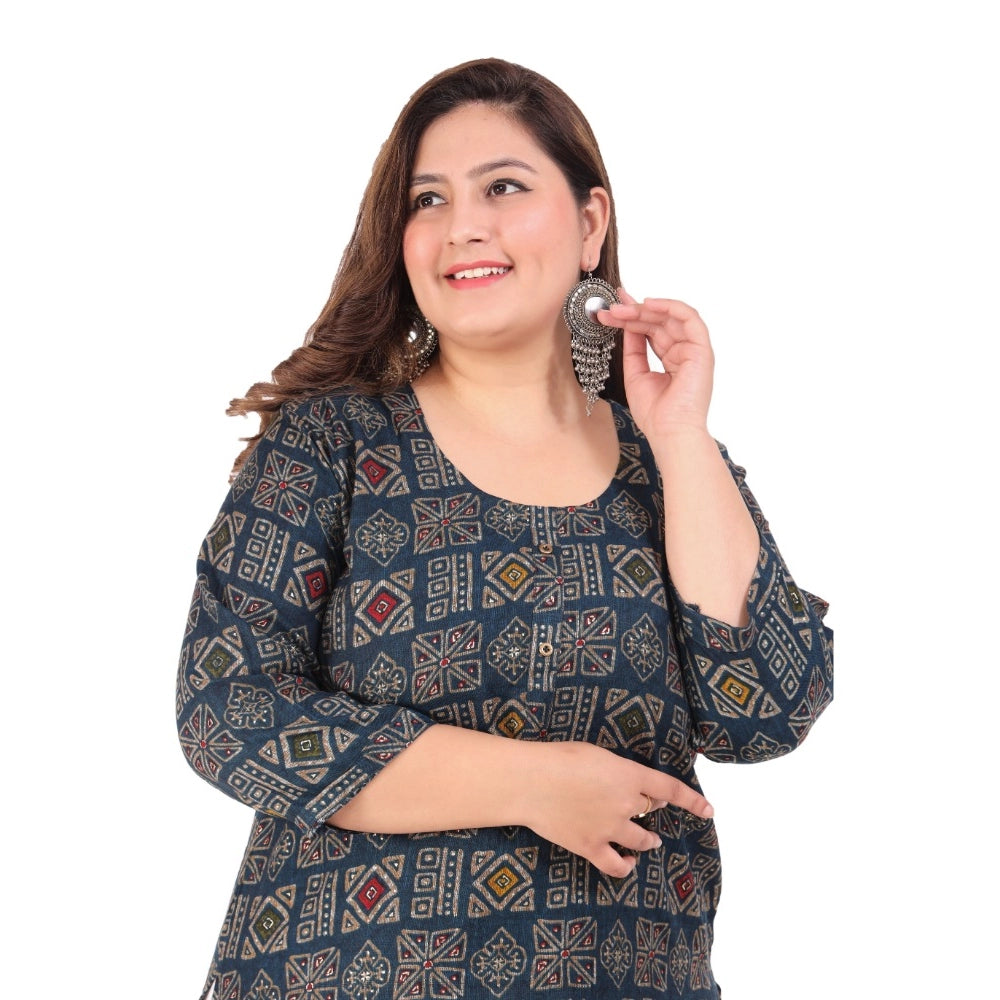 Women's Office wear Designer Printed Capsule Straight Kurti (Dark Green)