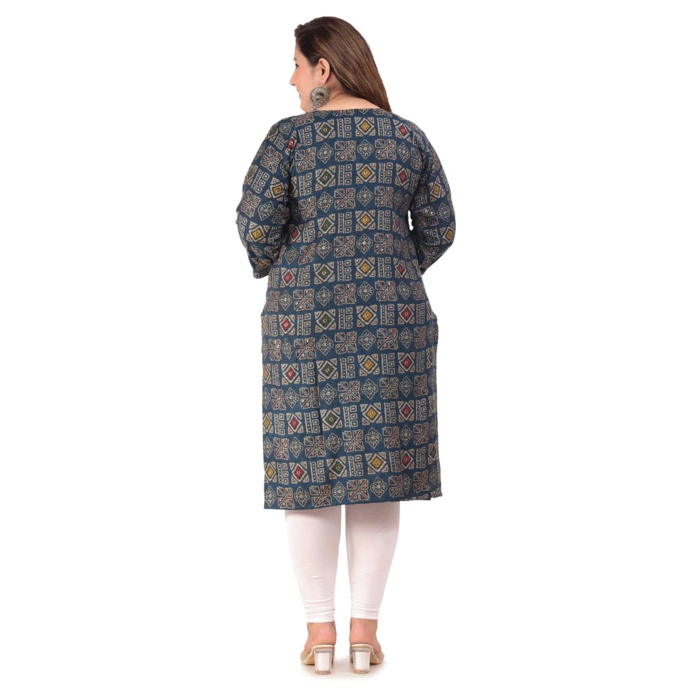 Women's Office wear Designer Printed Capsule Straight Kurti (Dark Green)