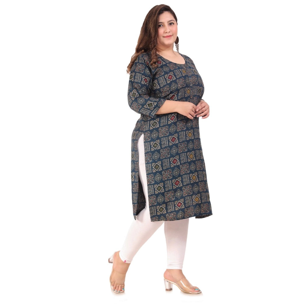 Women's Office wear Designer Printed Capsule Straight Kurti (Dark Green)