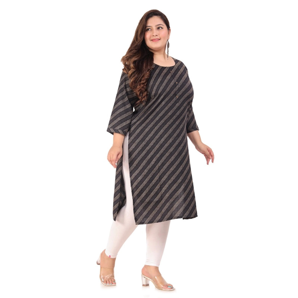 Women's Office wear Stripe Capsule Straight Kurti (Black)
