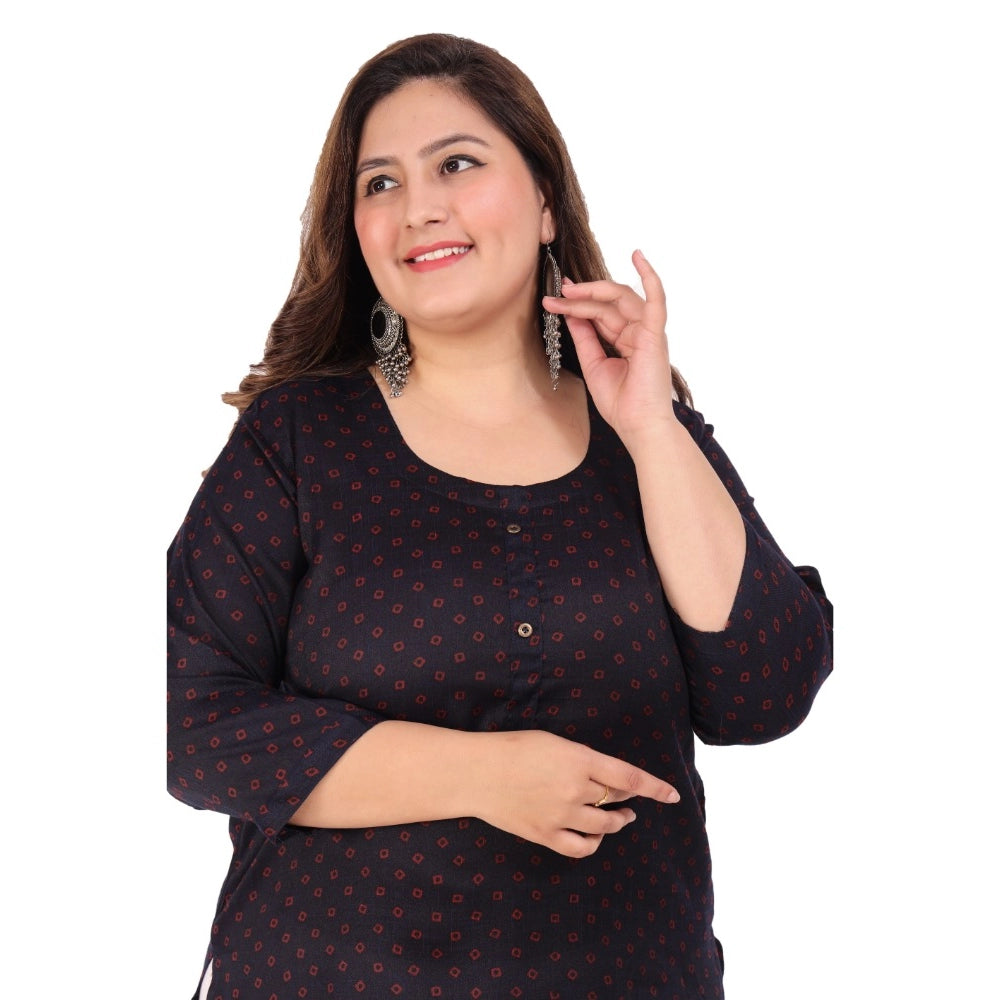 Women's Office wear Bandhni Printed Capsule Straight Kurti (Navy Blue)