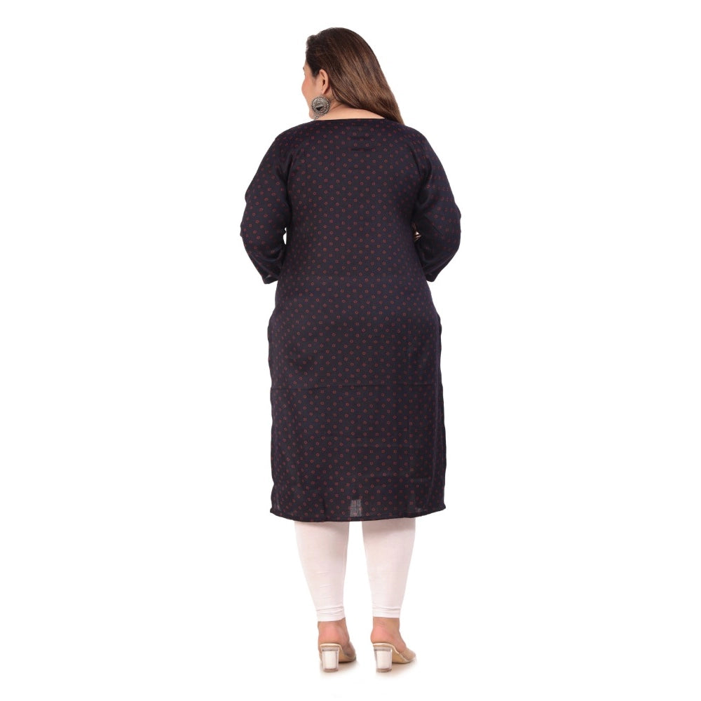 Women's Office wear Bandhni Printed Capsule Straight Kurti (Navy Blue)