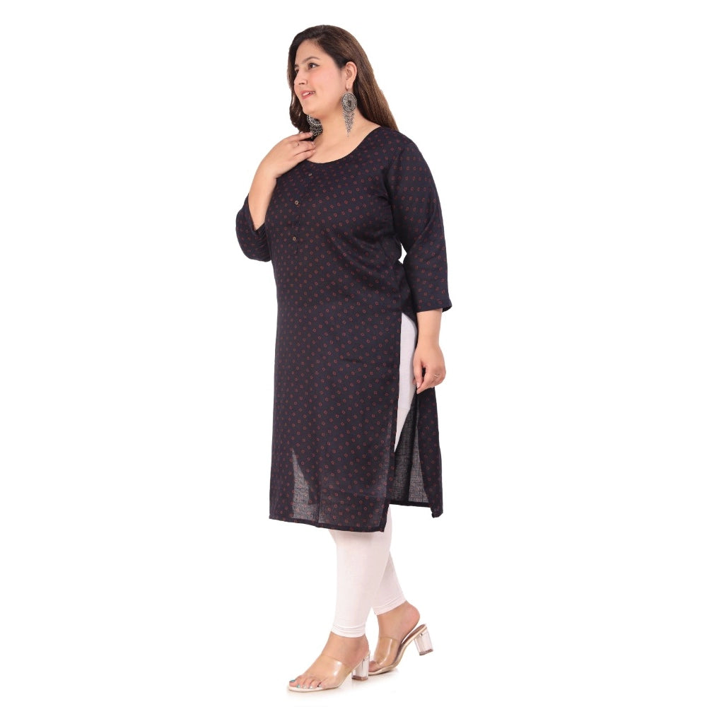 Women's Office wear Bandhni Printed Capsule Straight Kurti (Navy Blue)