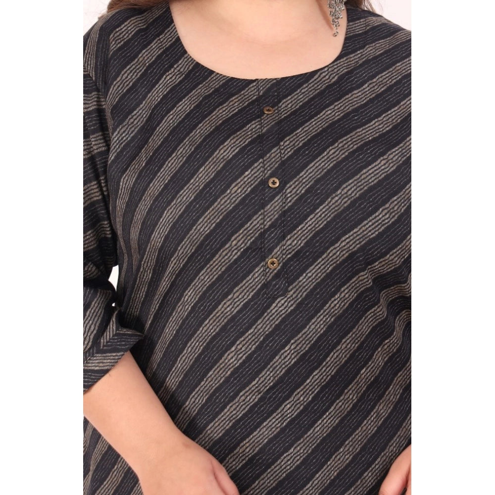 Women's Office wear Stripe Capsule Straight Kurti (Black)