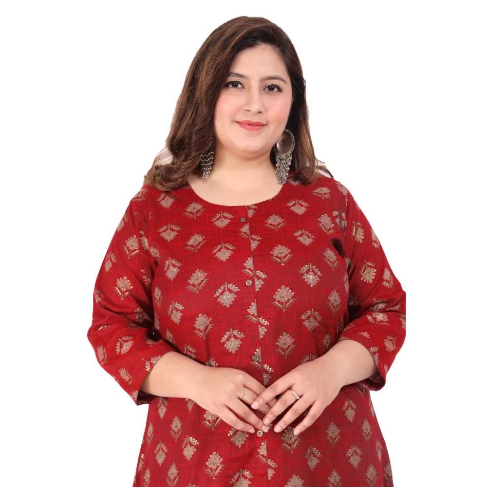 Women's Office wear Floral Printed Capsule A-Line Kurti (Maroon)