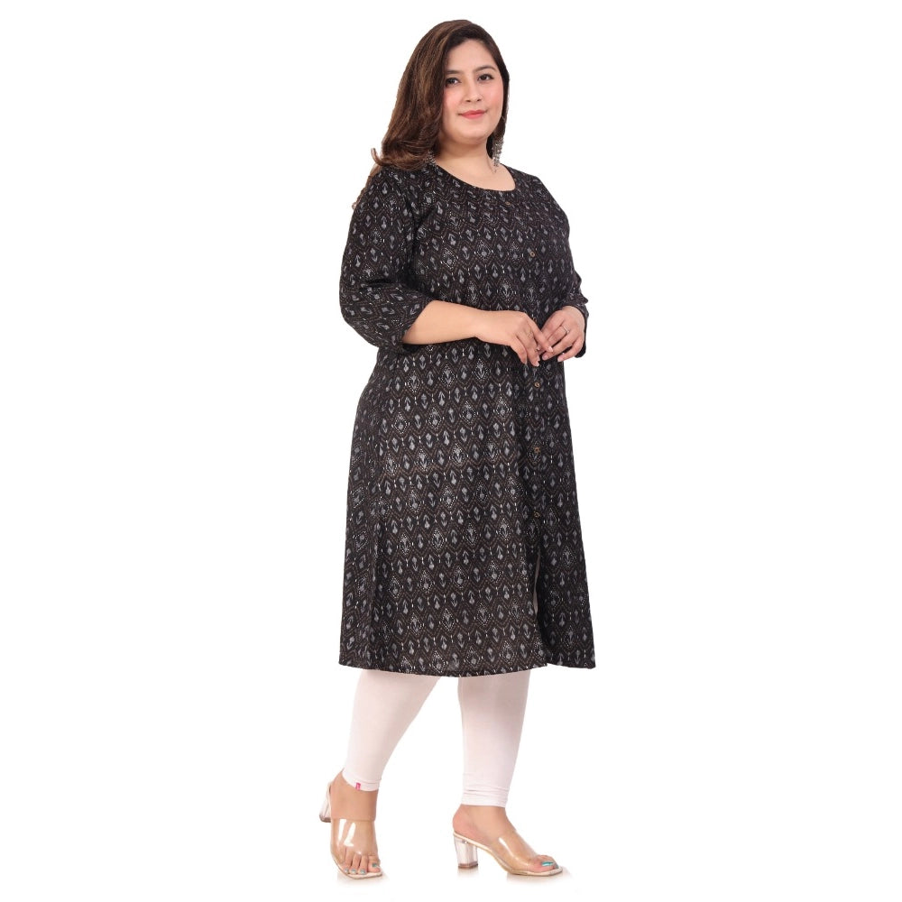 Women's Office wear Floral Printed Capsule A-Line Kurti (Black)