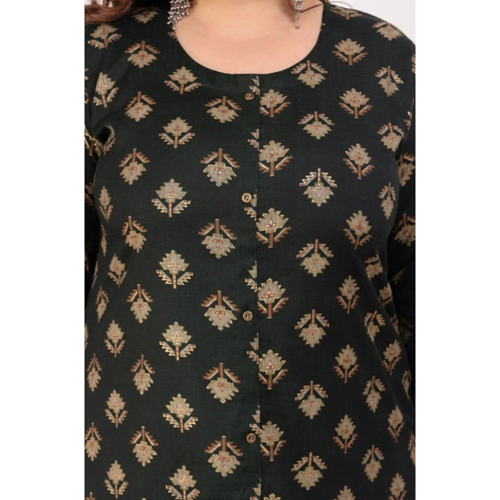Women's Office wear Floral Printed Capsule A-Line Kurti (Green)