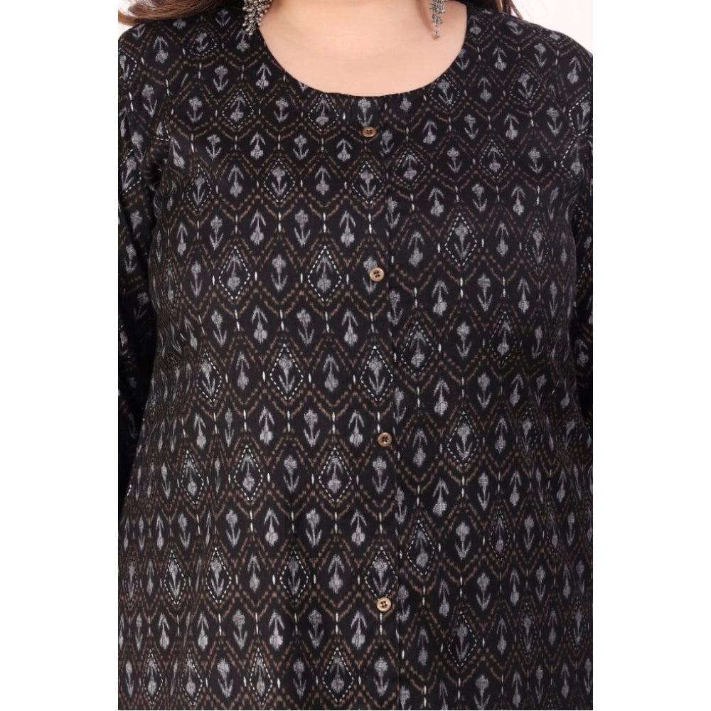 Women's Office wear Floral Printed Capsule A-Line Kurti (Black)