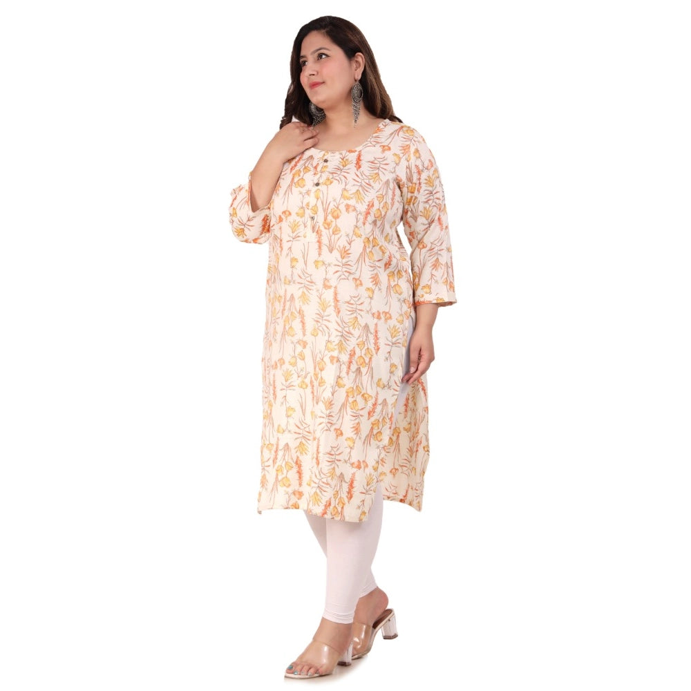 Women's Office wear Floral Printed Capsule Straight Kurti (Orange)