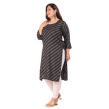 Women's Office wear Stripe Capsule Straight Kurti (Black)