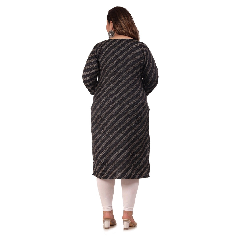 Women's Office wear Stripe Capsule Straight Kurti (Black)