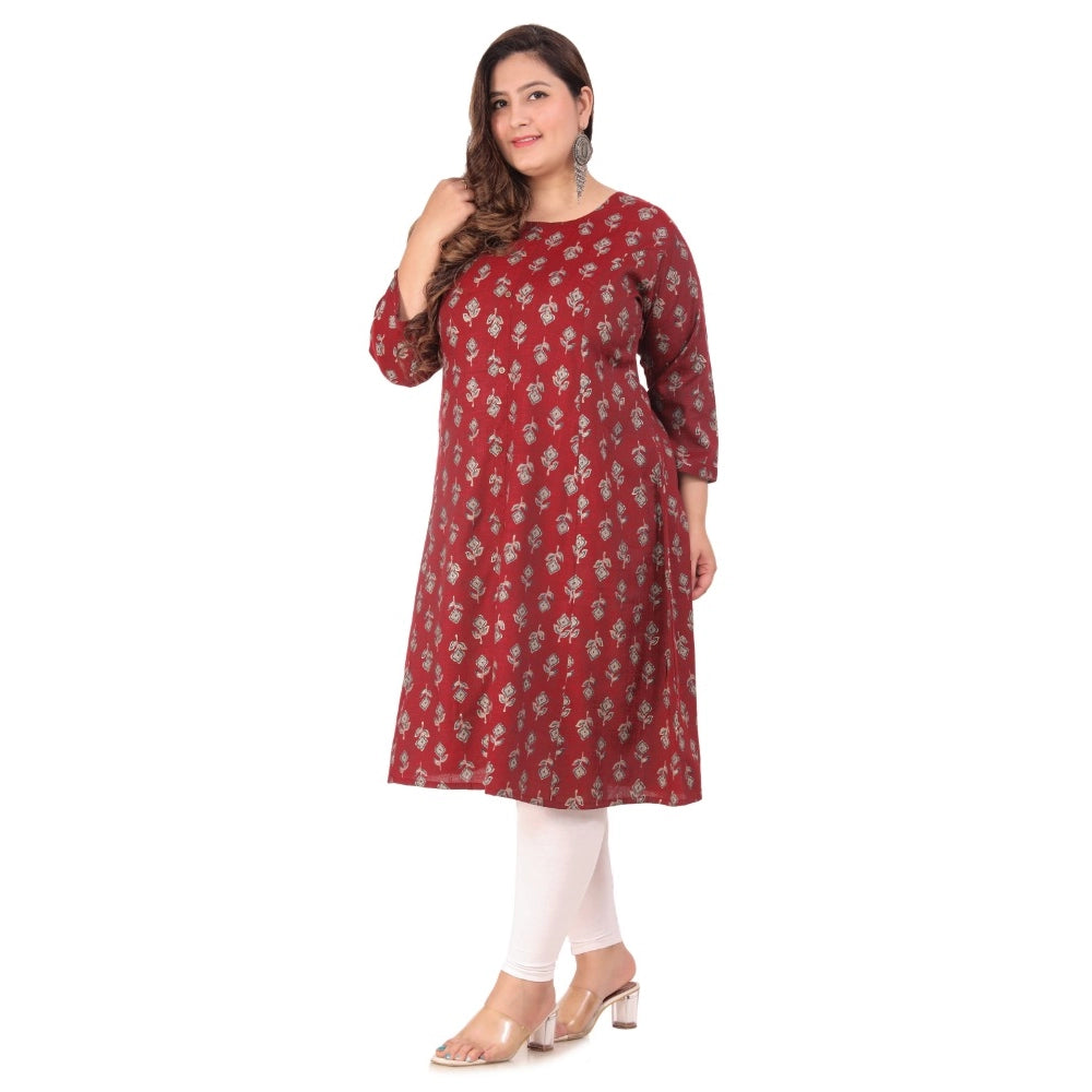 Women's Office wear Floral Printed Capsule Princess Cut Kurti (Maroon)