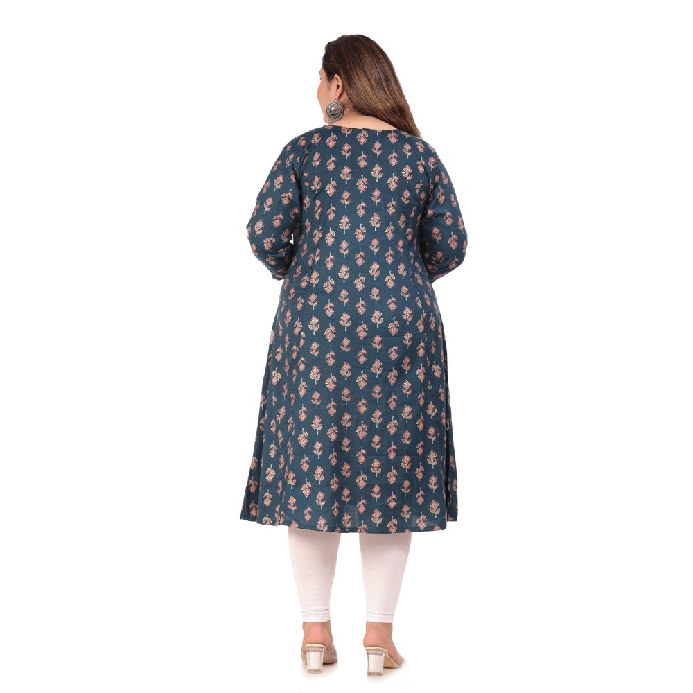 Women's Office wear Floral Printed Capsule Princess Cut Kurti (Green)