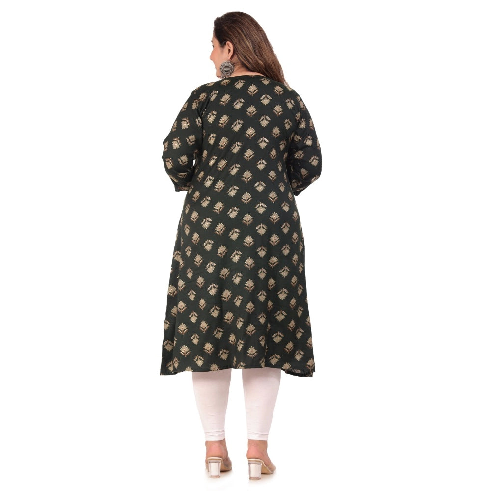 Women's Office wear Floral Printed Capsule A-Line Kurti (Green)