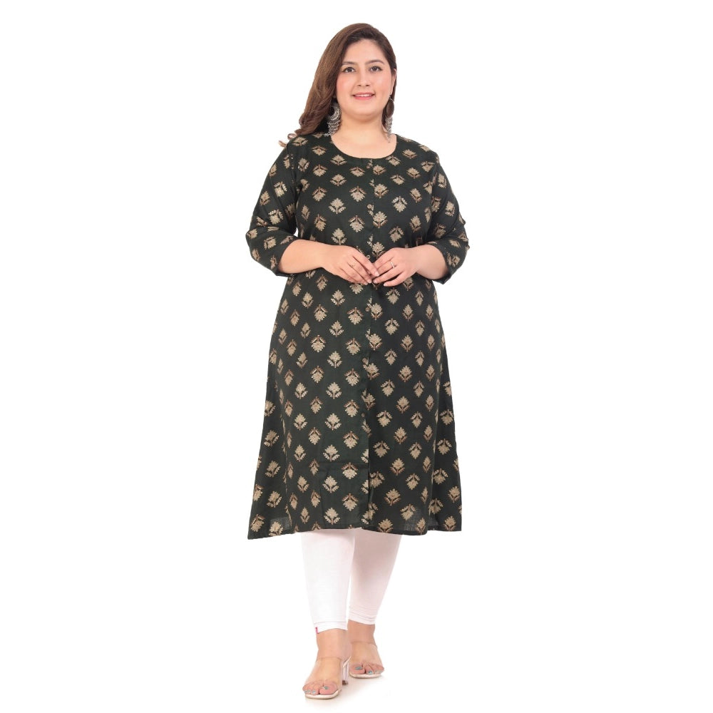 Women's Office wear Floral Printed Capsule A-Line Kurti (Green)