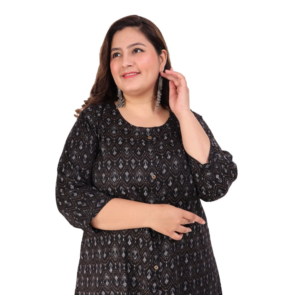 Women's Office wear Floral Printed Capsule A-Line Kurti (Black)