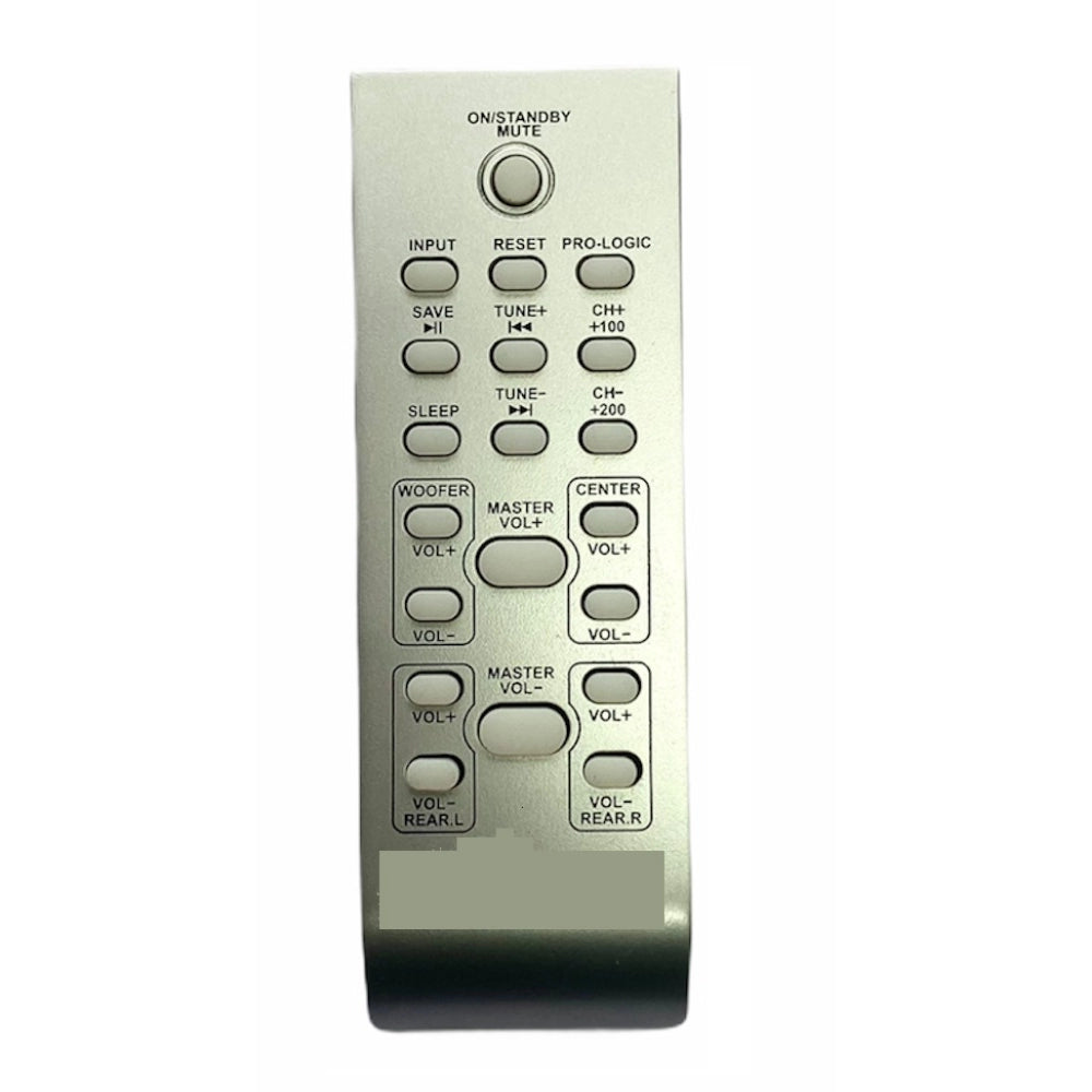 Home Theatre Remote No. HT09, ergonomic design, infrared connector, compatible with Mitsun, Takai, Humax, Kingsonic, John Barrel. Compatible remotes must match function-to-function as per original remote. Long distant range for comfortable use from sofa, divan or bed