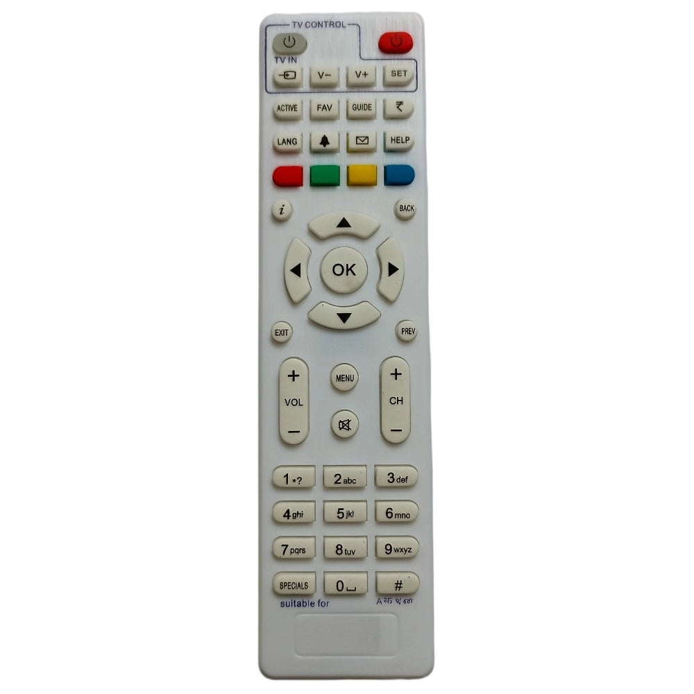 White infrared DTH Remote No. 940 for Videocon D2H Set Top Box, compatible and exact match replacement