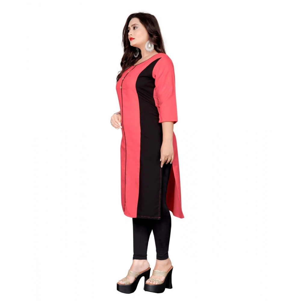 Women's Cotton Solid Straight Kurti (Peach) - GillKart