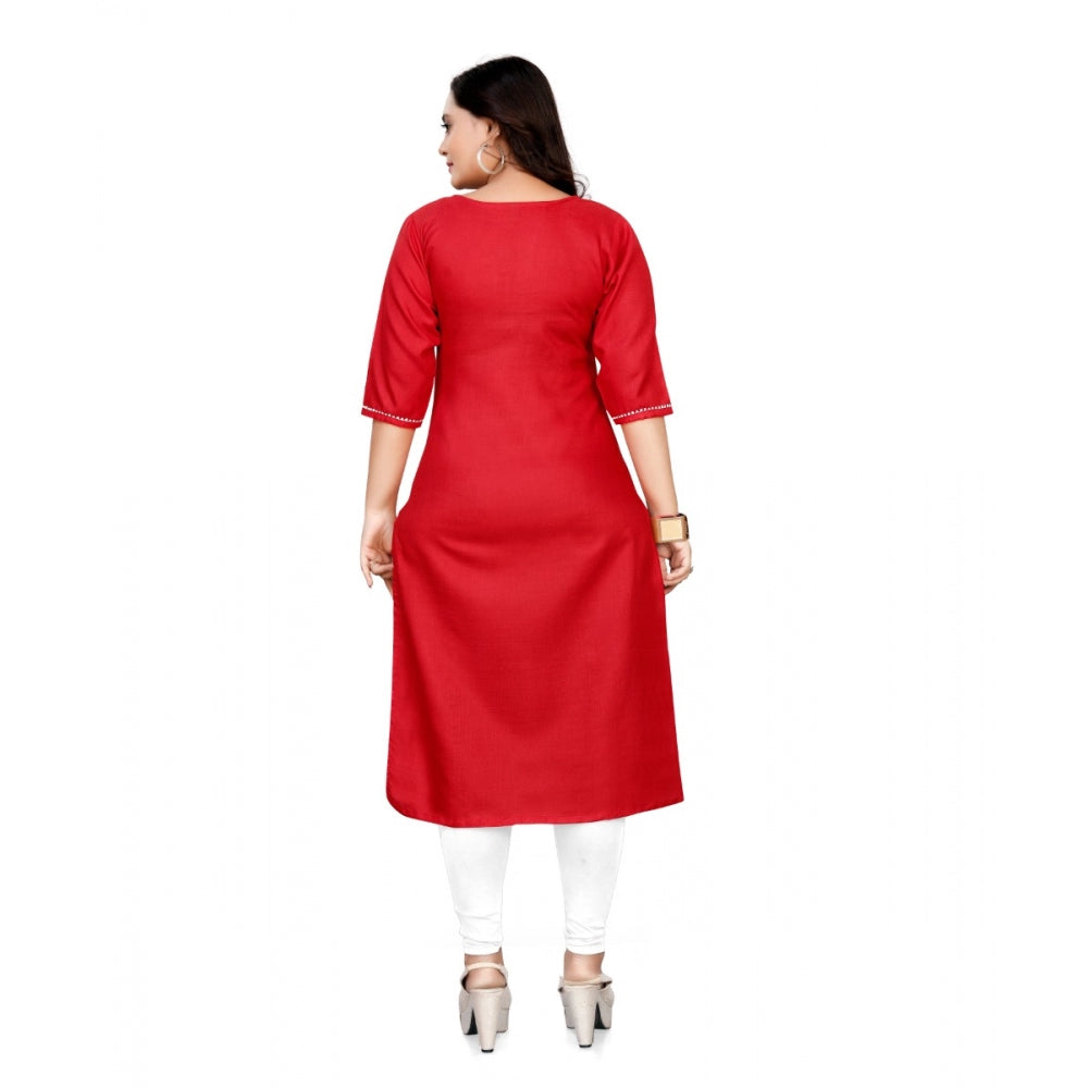 Women's Cotton Solid A-Line Kurti (Red) - GillKart
