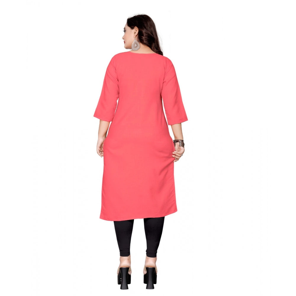 Women's Cotton Solid Straight Kurti (Peach) - GillKart