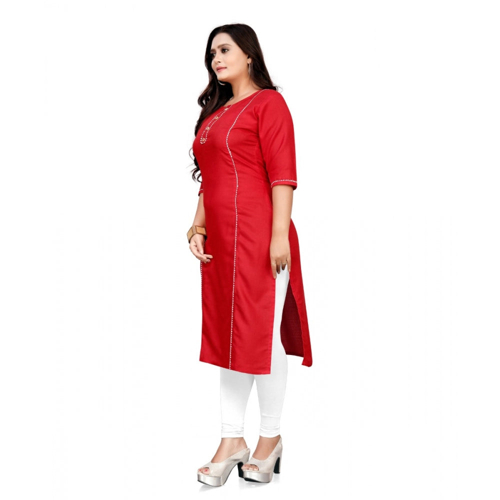 Women's Cotton Solid A-Line Kurti (Red) - GillKart