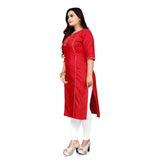 Women's Cotton Solid A-Line Kurti (Red) - GillKart