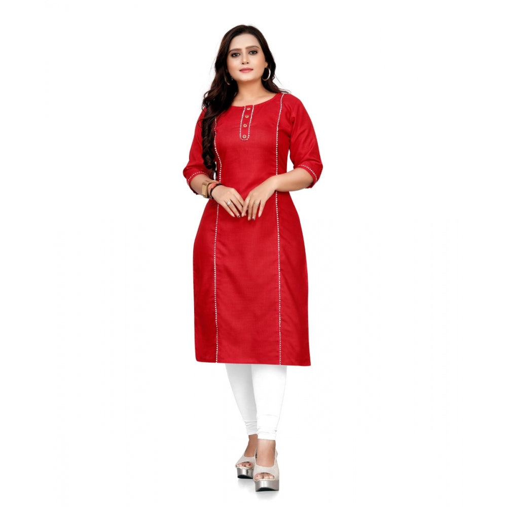 Women's Cotton Solid A-Line Kurti (Red) - GillKart