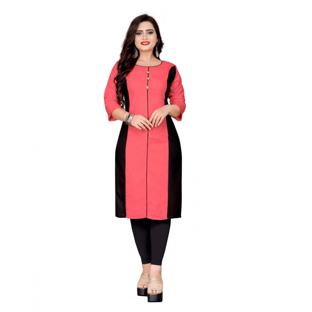Women's Cotton Solid Straight Kurti (Peach) - GillKart