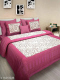 Jaipuri cotton double bed sheet combo pack, 4 pillow covers included, 160 thread count, queen size from India