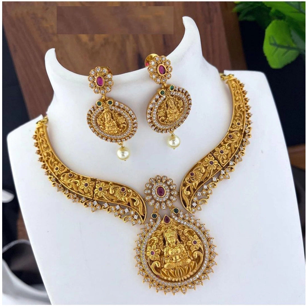 Multi Color Gold Plated Kundan Work necklace & earrings set for women, free size on display stand
