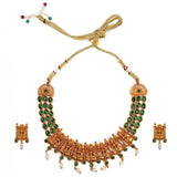 Women's Temple Necklace and Earrings Set in Gold Plating (Green, Free Size)