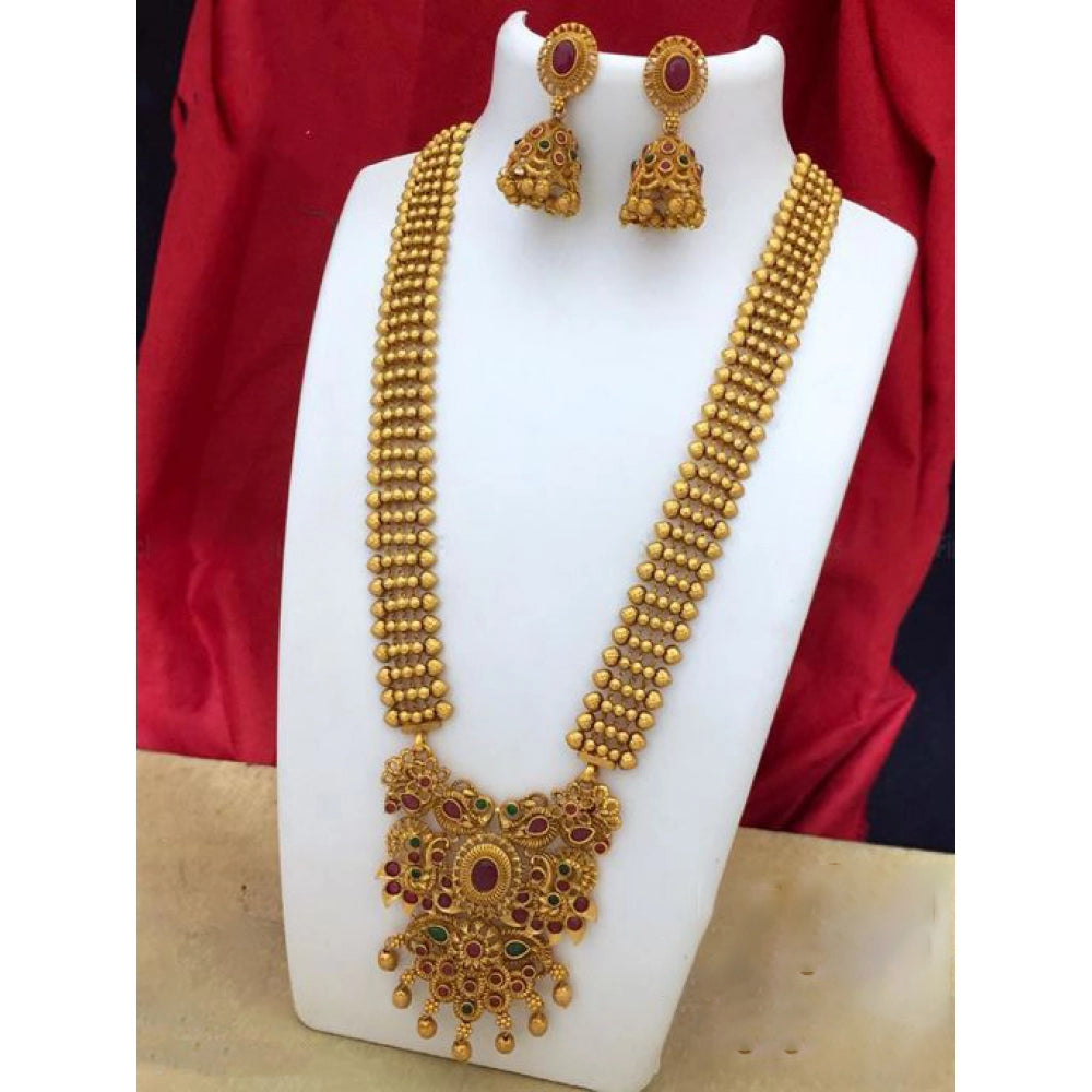 Multi-colored gold plated Kundan work necklace set with earrings, free size for women's jewelry