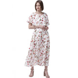 White crepe floral women's gown with half sleeves