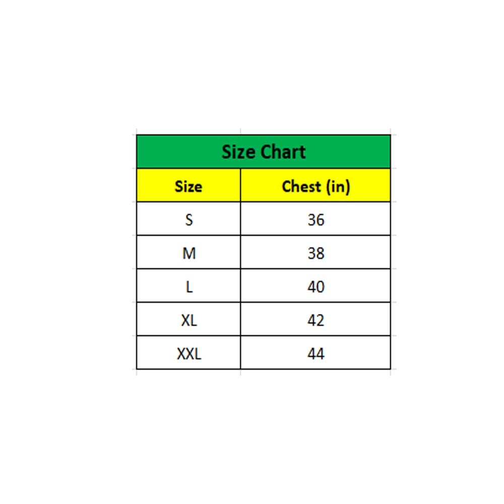The image features a white t-shirt within a size chart