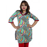 Red cotton kurtis, women's 3/4 sleeve Rayon style with mandarin collar (size S)