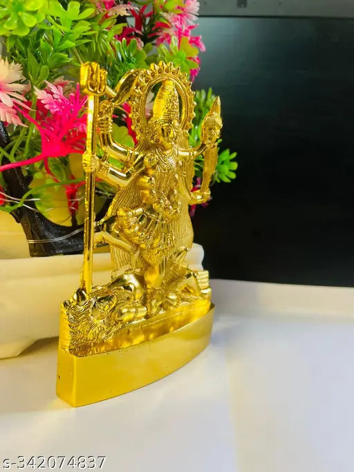 Metal Goddess Kali Maa Murti for temple decor, handcrafted with intricate detailing, 3"x5"x0.5", Indian origin